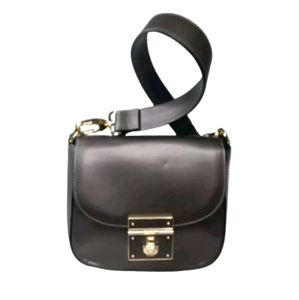 Asia Bellucci Italian Leather Small Shoulder Bag Metallic Gray Retail $249